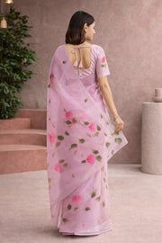 Pink Hand Painted Organza Saree 10065928