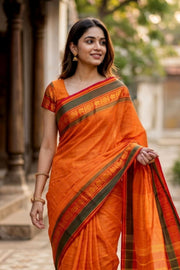 Orange Handloom Chettinad Cotton Saree 10077338