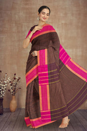 Brown Art Silk Kanjivaram Saree With Checks Design 10076324