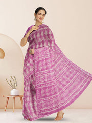 Hot Pink Dabu Print Kota Cotton Saree 10074178