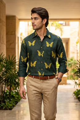 Indigo Handblock Print Pre-Washed Pure Cotton Shirt 10076867