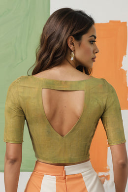 Green Handcrafted Stripes Cotton Solid Style Blouse 10073194