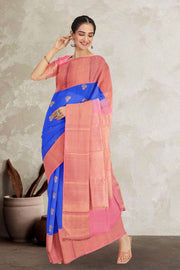 Cobalt Blue Korvai Kanjivaram Silk Saree 10075670
