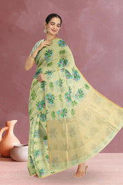 Green Handloom Printed Chanderi Saree 10071064