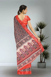 Black Fancy Printed Linen Saree 10068772