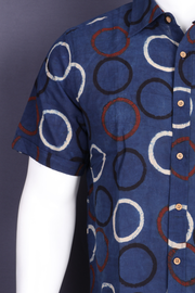 Ink Blue Half Sleeve Ajrakh Printed Cotton Mens Shirt 10076832