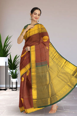 Barn Red Kanjivaram Silk Saree with Checks Design 10075528