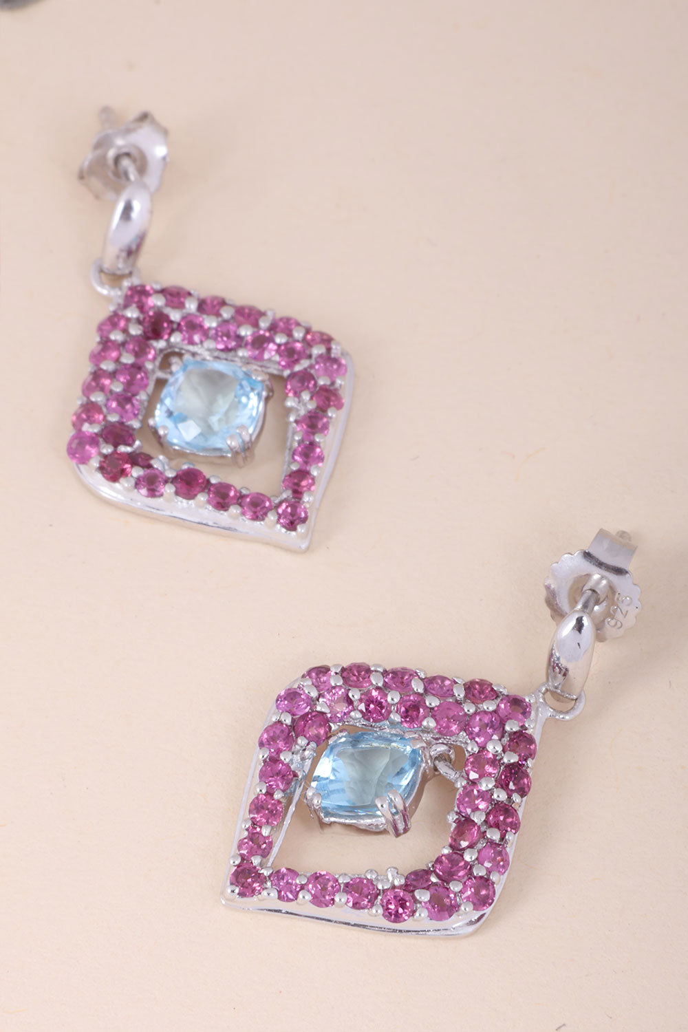 Blue Topaz & Rhodolite Sterling Silver Stud Earring - Avishya