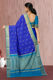 Royal Azure Blue Mysore Crepe Silk Saree With Leaf Butta Design And Zari Border 10076678