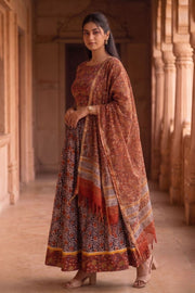Maroon Hand Block Printed Cotton Chaniya Choli With Kota Doria Dupatta 10066322
