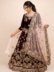 Violet Net Silk Embroidered Lehenga 10076886
