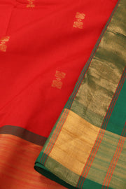 Tomato Red Kanjivaram Silk Cotton Saree 10077966
