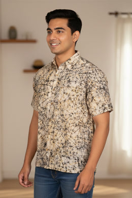 Black Half Sleeve Batik Printed Cotton Mens Shirt 10076353