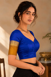 Prussian Blue Green Kanjivaram Soft Silk Blouse With Zari Border 10076618