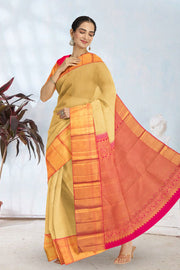 Off White with Rani Pink Korvai Kanjivaram Silk Saree 10064989
