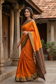 Orange Semi Mysore Crepe Silk Saree 10077805