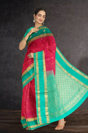 Reddish Pink Handloom Kanjivaram Soft Silk Saree 10075701