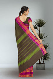 Black Handloom Chettinad Cotton Saree 10072629