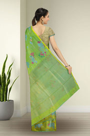 Green Chanderi Printed Silk Cotton Saree 10075367
