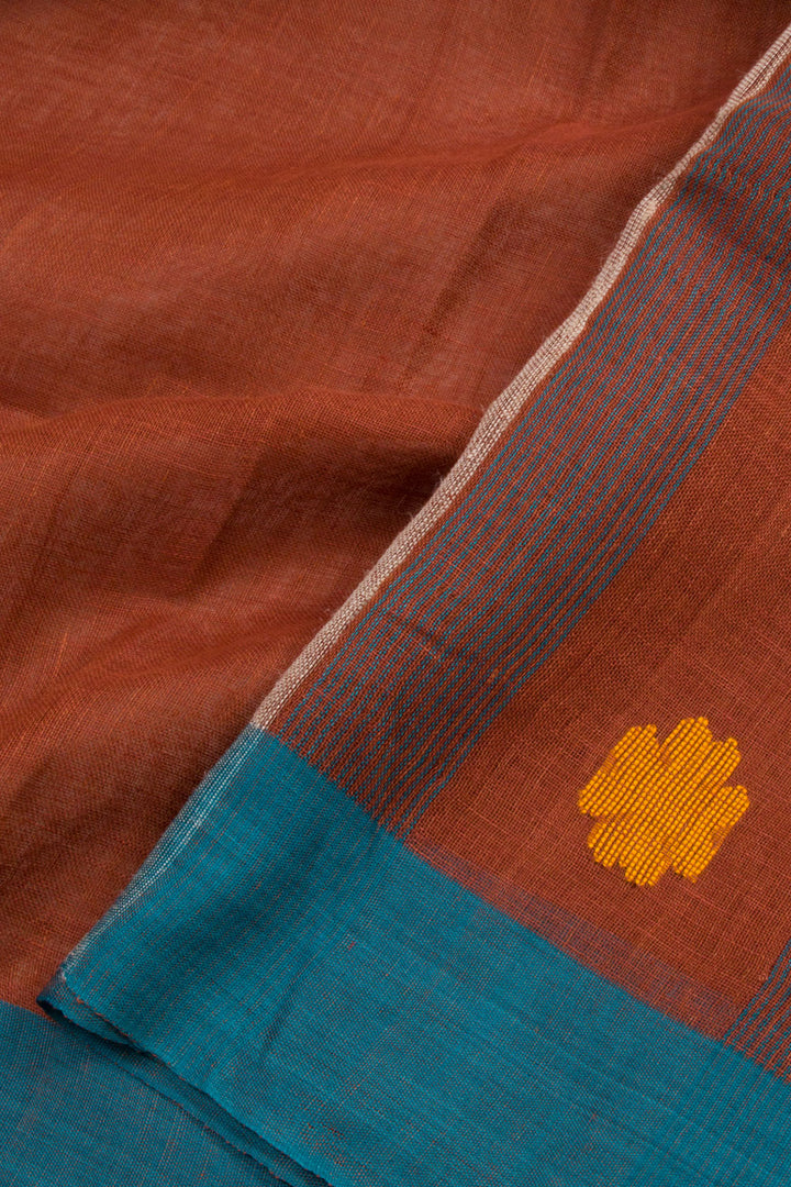 Brown Handloom Linen Saree 10061876