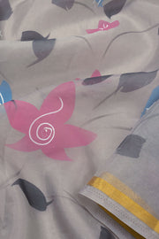 Grey Hand Painted Organza Saree - Avishya