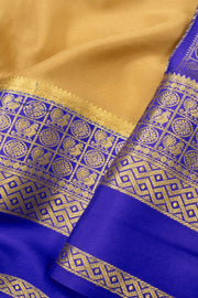Desert Gold Beige with Blue Mysore Crepe Silk Saree With Zari Border 10076663