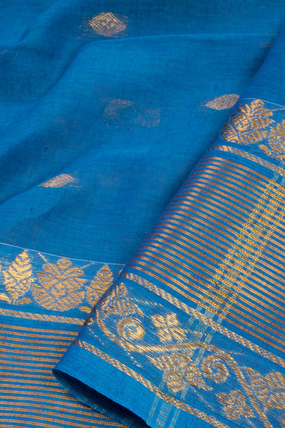 Blue Bengal Phulia Cotton Saree Zari Border 10069412 - Avishya