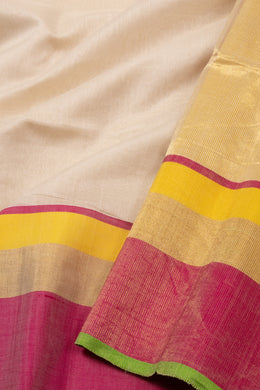 White Maheshwari Silk Cotton Saree 10076360