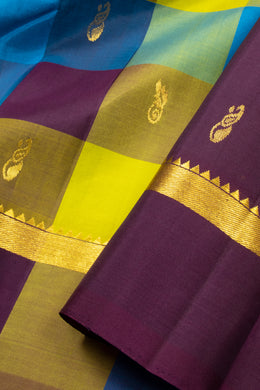 Multi Colour Kanjivaram Pure Silk Saree with Checks Design 10076068