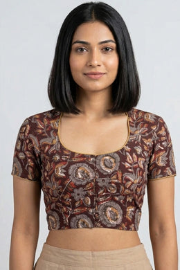 Maroon Jahota Printed Cotton Blouse 10073333