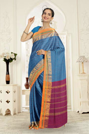 Blue Thousand Buttas Chettinad Cotton Saree 10073622