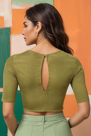 Green Handcrafted Oxford Cotton Solid Style Blouse 10073191
