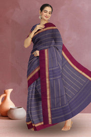 Blue Art Silk Kanjivaram Saree With Stripes Design 10076333