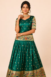 Dark Green Handcrafted Paithani Lehenga - 10065963