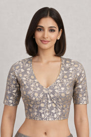 Grey Aari Embroidered Banarasi Silk Blouse 10062279