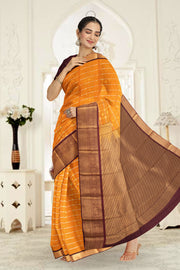 Yellow Kanjivaram Vegan Silk Saree 10076040