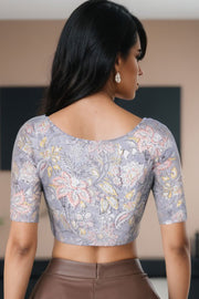 Grey Handblock Printed Cotton Blouse 10074506