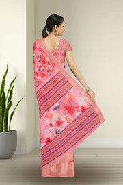 Pink Fancy Printed Linen Saree 10070281