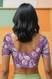 Purple Handblock Printed Cotton Blouse 10075226