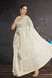 White Whisper Kanjivaram Tissue Vegan Silk Saree 1005566