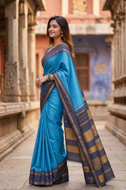 Blue Korvai Kanjivaram Silk Saree with Thandavalam Border 10077924