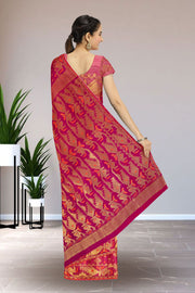 Magenta Handloom Jamdani Style Cotton Saree with Blouse 10074219
