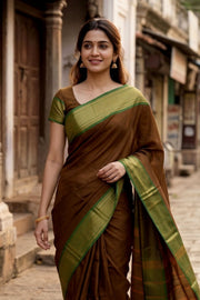 Brown Handloom Chettinad Cotton Saree 10077339