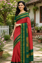Blushed Pink Gadwal Kuttu Handloom Silk Saree With Temple Border 10077203