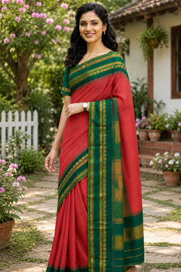 Blushed Pink Gadwal Kuttu Handloom Silk Saree With Temple Border 10077203