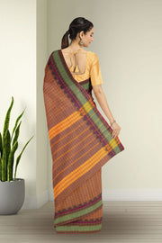 Brown Shot Purple Handwoven Kanchi Cotton Saree Without Blouse 10070915
