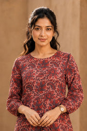 Rosewood Pink Hand Block Printed Cotton Dress 10077647