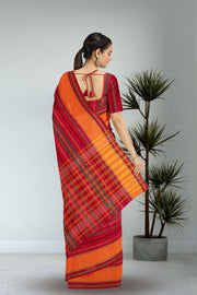 Red Dhaniakhali Cotton Sarees Without Blouse 10075210