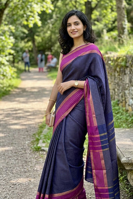 Blue Vegan Silk Kanjivaram Saree With Checks Design 10076323