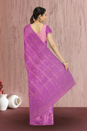 Violet Handloom Jamdani Style Cotton Saree with Blouse 10074213